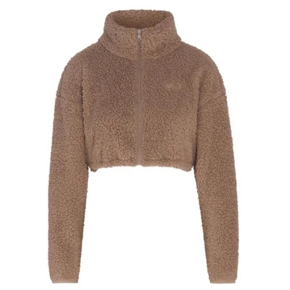 SKIMS Cropped Teddy Zip Up Jacket Sz. L Tigers Eye - Picture 2 of 7